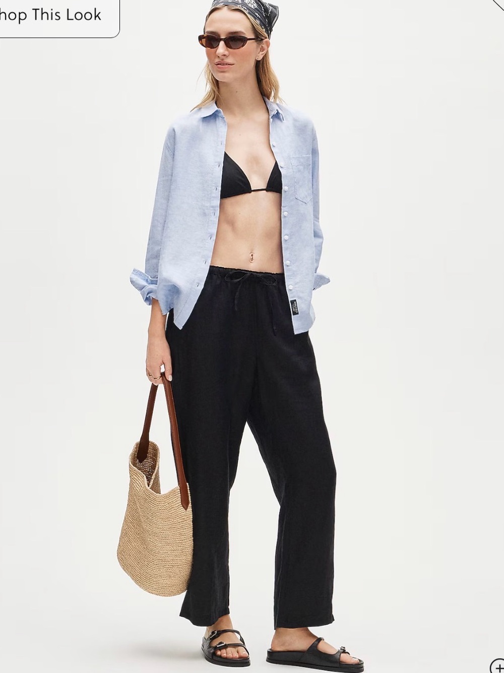 J Crew Classic Button-Front Shirt in Linen-Cotton Blend – Striped